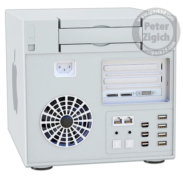 Back View USB3, Thunderbolt, Ethernet, Optical In & Out, Mic, Speaker, Power ports + 3 PCI slots