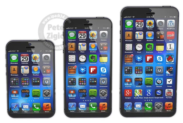 Size comparison, from left to right iPhone 6 Mini, iPhone 6 & iPhone 6 XL