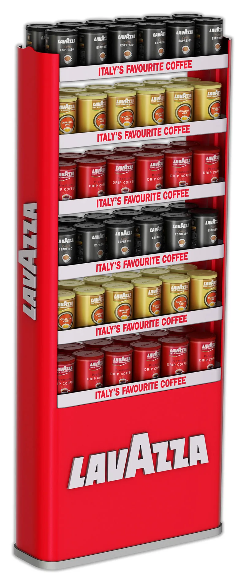 Lavazza POP display 3d - metal cans, 1 kg bags point-of-purchase visual 3d display. Ideas and concepts. Peter Zigich, Toronto. 3d