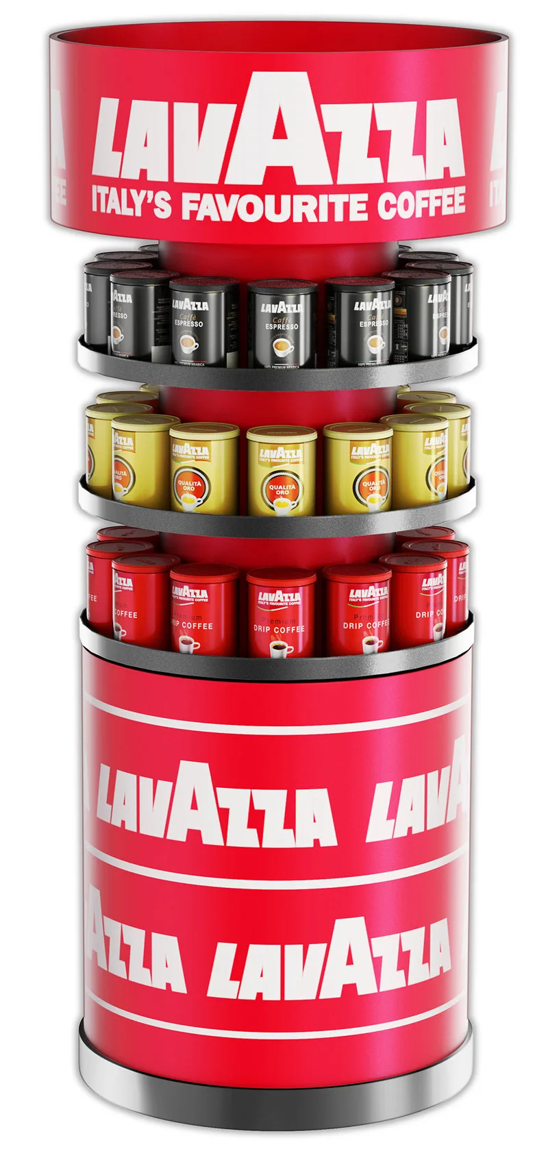 Lavazza POP display 3d - metal cans, 1 kg bags point-of-purchase visual 3d display. Ideas and concepts. Peter Zigich, Toronto. 3d