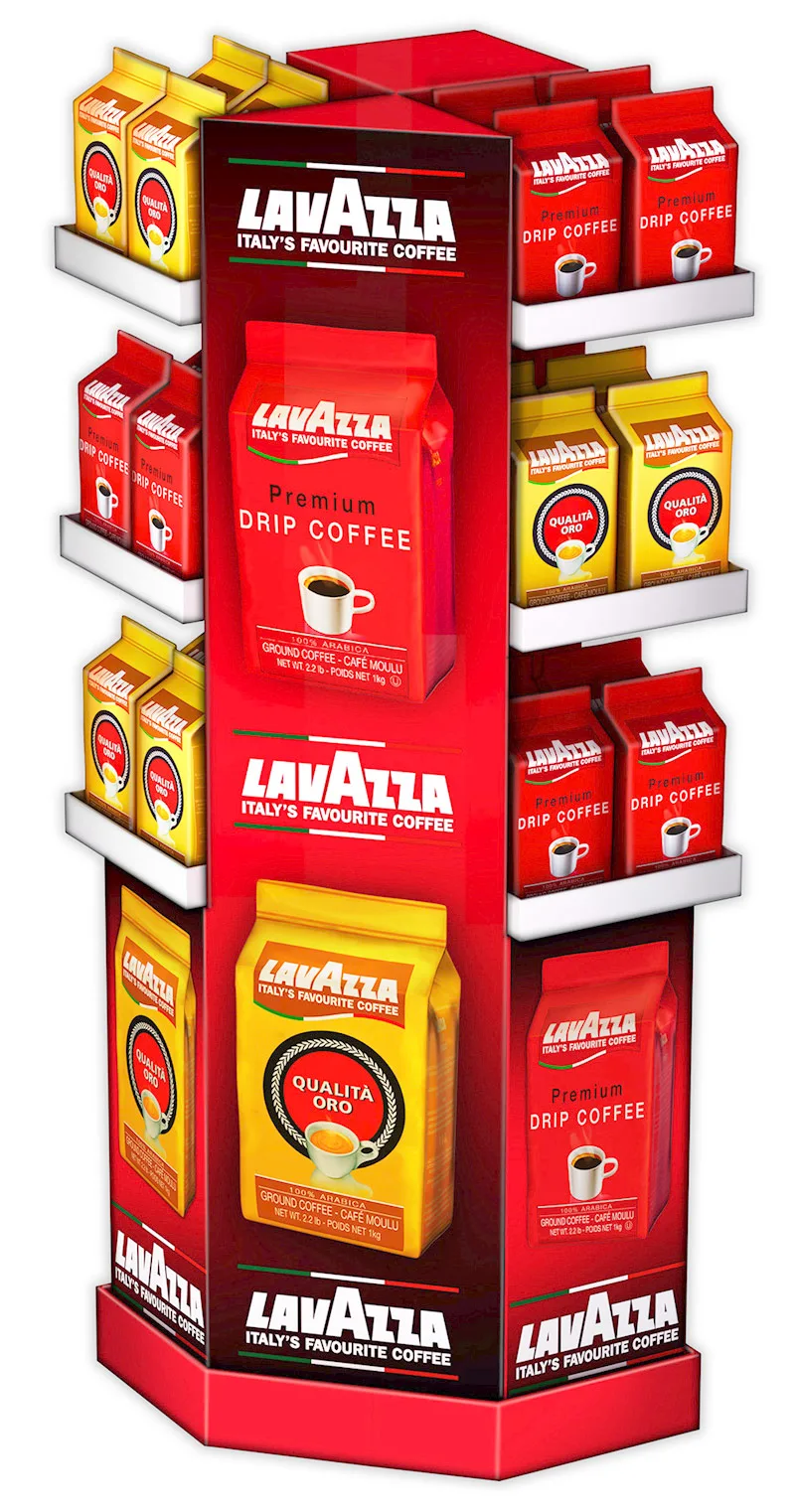 Lavazza POP display 3d - metal cans, 1 kg bags point-of-purchase visual 3d display. Ideas and concepts. Peter Zigich, Toronto. 3d