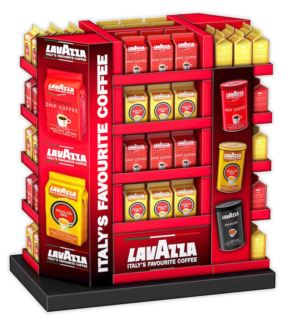 Lavazza POP display 3d - metal cans, 1 kg bags point-of-purchase visual 3d display. Ideas and concepts. Peter Zigich, Toronto. 3d