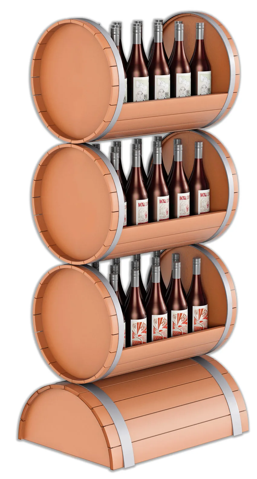 Wine oak barrel POP display 3D concepts - point-of-purchase creative and unique POP displays pitch new ideas and concepts to client. Peter Zigich, Toronto. 3d