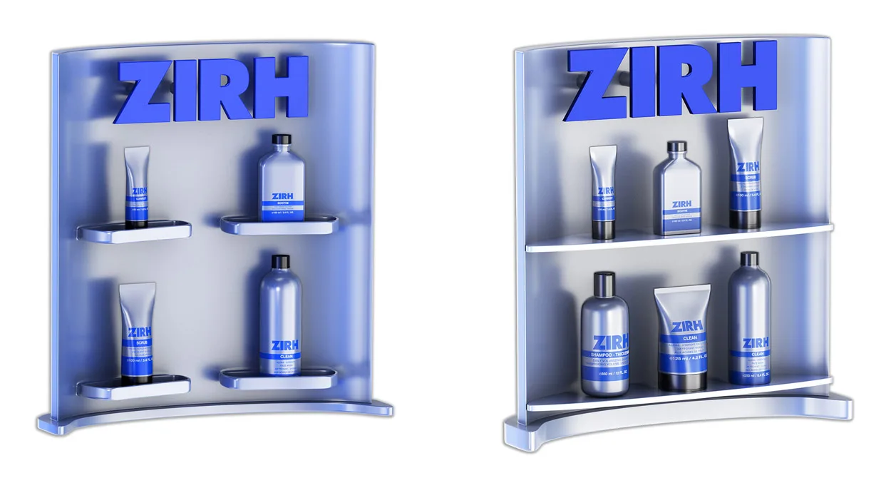ZIRH products and POP 3D concepts - point-of-purchase visual 3d for cosmetics company ZIRH. Peter Zigich, Toronto. 3d